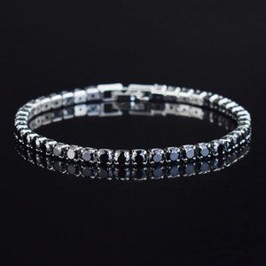 Solid Silver 1ct Black Onyx Womens Gemstone Tennis Bracelet Jewelry 7" 8" 1 ct
